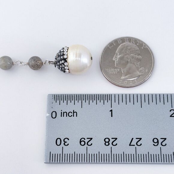 Vintage Sterling Silver 925 Labradorite, Hematite, Pearl Drop Necklace 20.5" - Picture 3 of 5